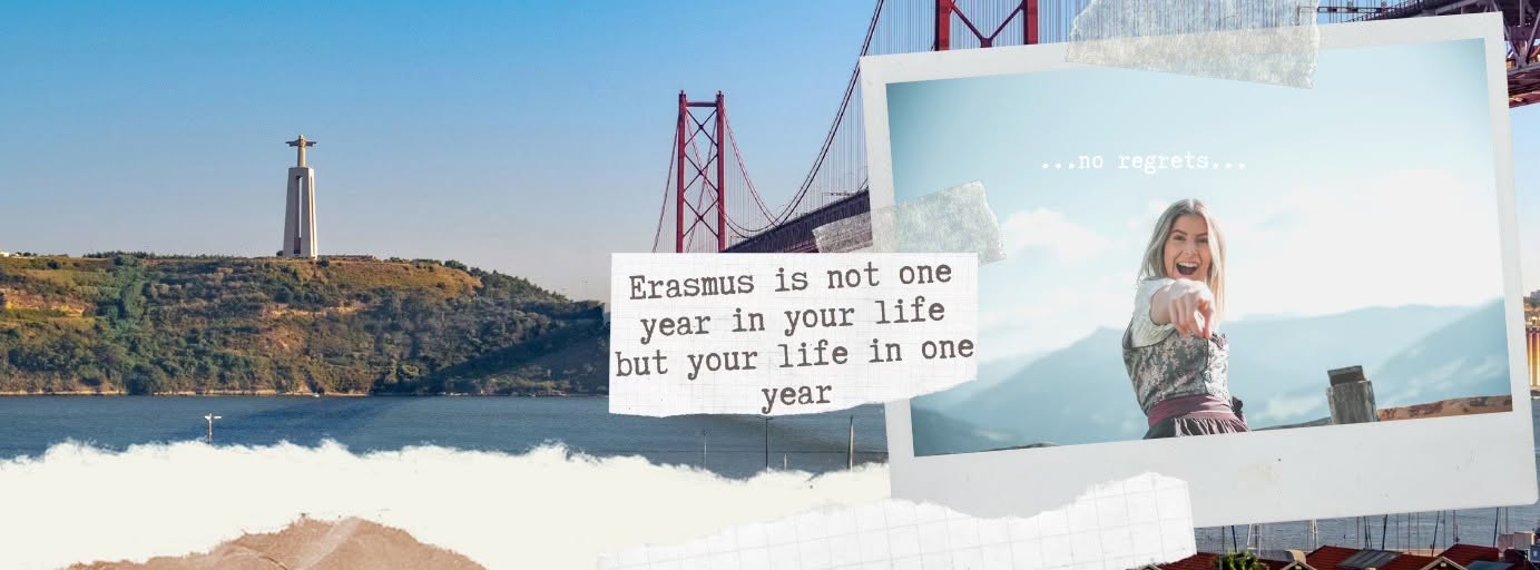 Lisbon, the 25 de Abril Bridge and an Erasmus Life Lisboa memory collage